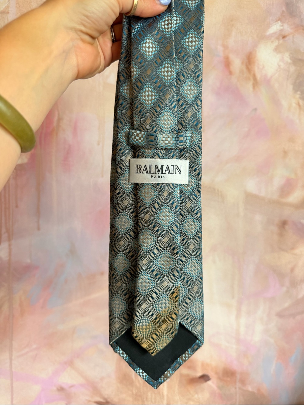Balmain Paris Men’s Teal Geometric Silk Tie